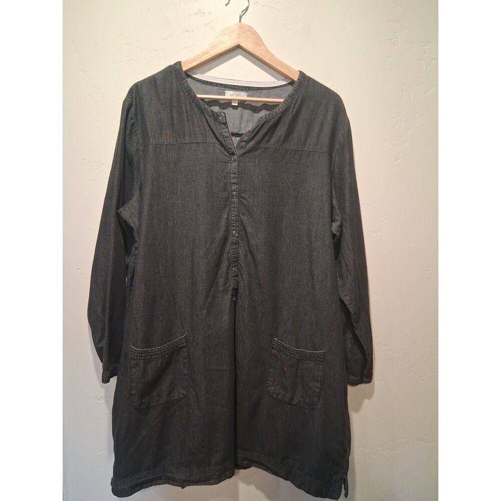 Velzera Women's 2XL Black Acid Wash Denim Tunic Pockets Lagenlook Art Teacher